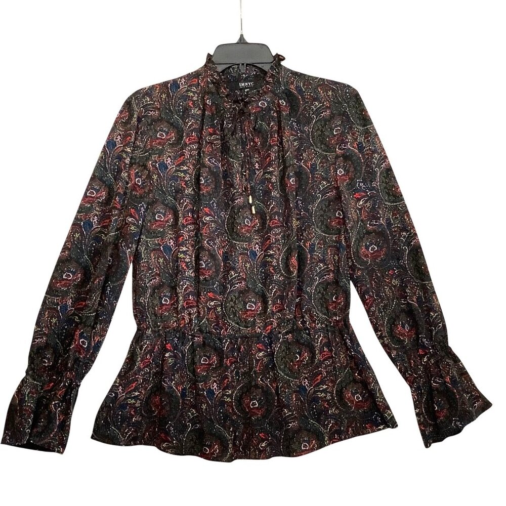 Isaac Mizrahi IMNYC Paisley Long Sleeve Blouse Women Size‎ Medium Multicolor